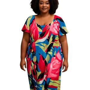 Ashley Stewart 26 W 28W Multicolor Women's Maxi BOHO Sun Dress Plus Size 4X 4XL